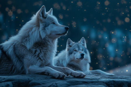 fantasy family wolf background, Wild wolf design poster.の素材