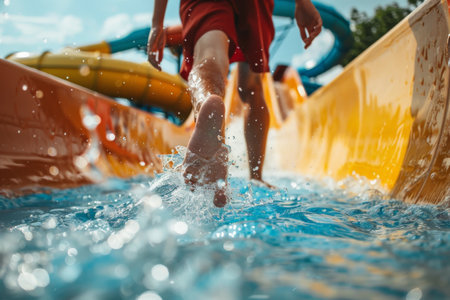 Activity in summer, Portrait of Happy kid in the pool at Water Park, Summer and holidays.の素材