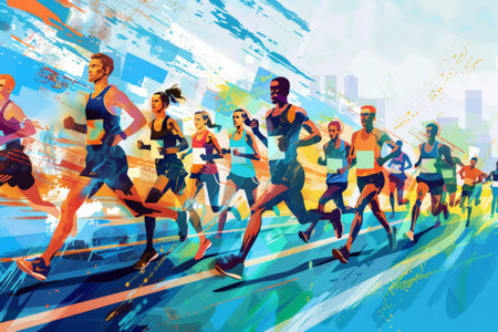 Marathon event poster, Colorful Running poster or banner, illustration.の素材