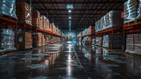 Photo of Warehouse Interior, Inventory Stacks, Industrial Environment.の素材