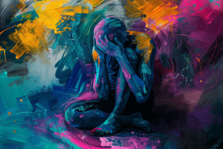 abstract wallpaper version of depression and anxiety in vibrant colors.の素材