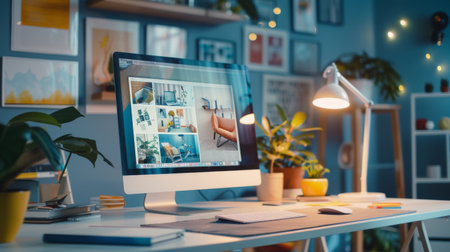 A minimalist home office setup, A workspace of designer minimalist.の素材