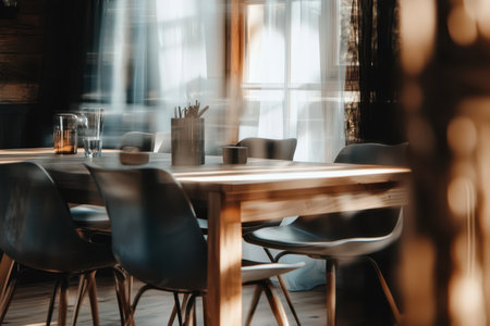 A modern office meeting room captured in motion, showcasing a blend of chaos and elegance. The inviting atmosphere inspires creativity and productivity.の素材