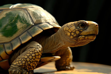 Majestic Earth Turtle with Striking Shell Details Under Warm Natural Lightの素材