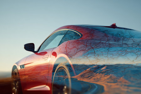 Artistic Composition of a Car Ready for a Scenic Road Trip Adventure on Open Highwayの素材