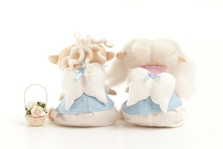 handmade toys boy and girl on the whiteの写真素材