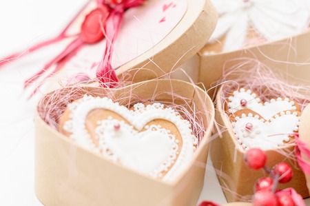 isolated gingerbread valentine cookie heartの写真素材