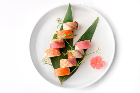 Philadelphia Sushi Rolls Set with Salmon and Cream Cheese Isolatedの写真素材