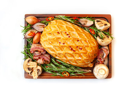 Traditional Christmas or New Years pie. Homemade cake isolated.の写真素材