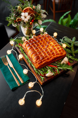 Traditional Christmas or New Year's pie. Homemade cake High quality photoの写真素材