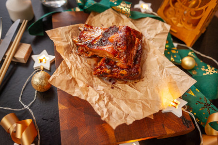 Traditional festive food for Christmas fried ribsの写真素材