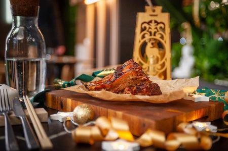 Traditional festive food for Christmas fried ribsの写真素材