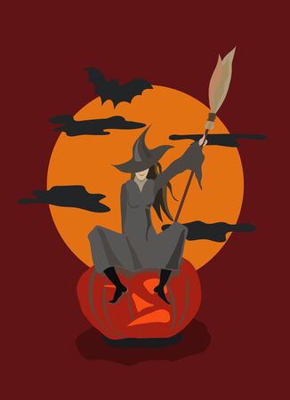 Witch sitting on a pumpkinのイラスト素材