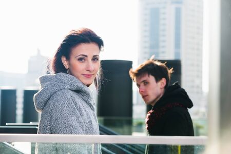 Young beautiful couple in relationship portrait man and womanの写真素材