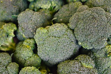 Fresh organic broccoli stand out among many large background broccoli in the market.の写真素材