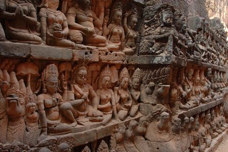 The Terrace of the Leper King is located in the northwest corner of the Royal Square of Angkor Thom, which is part of the Ankgor Wat complex in northern Cambodiaの写真素材