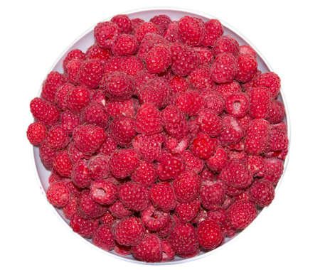 Fresh raspberry in a cup on a white background