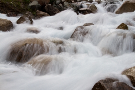  The mountain river flows on stones with the big speed