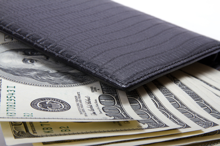 Leather wallet with money, a close up, selective focusの写真素材