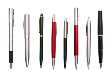 eight different pens on a white backgroundの写真素材