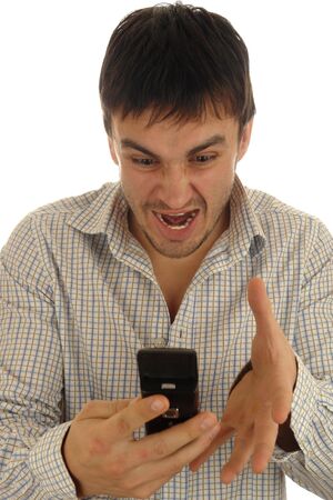 angry with phone                               の写真素材