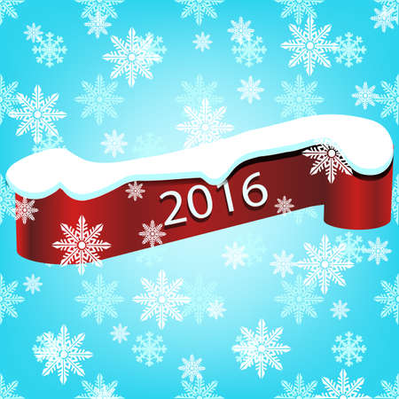 Happy New Year 2016 snowflakes background with realistic curved ribbon eps 10のイラスト素材