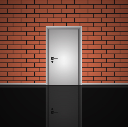 Realistic  brick wall and closed white door interior illustration eps 10のイラスト素材