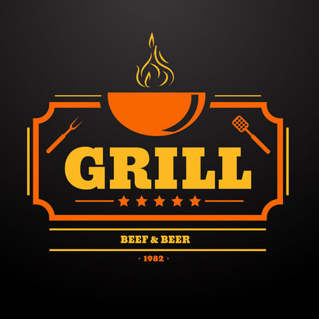 Grill Design Element in Vintage Style  Label, Badge and other design illustration.のイラスト素材