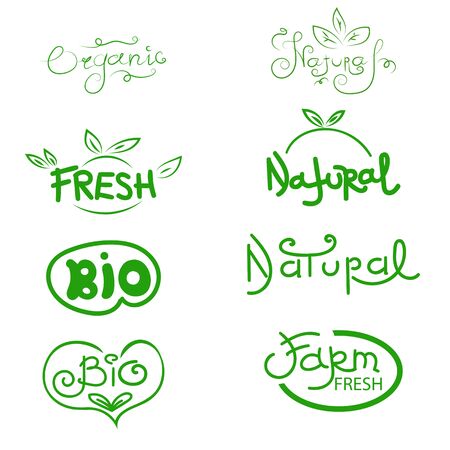 Organic, natural, bio and farm fresh. Label and icon set for organic and natural food eps 10のイラスト素材