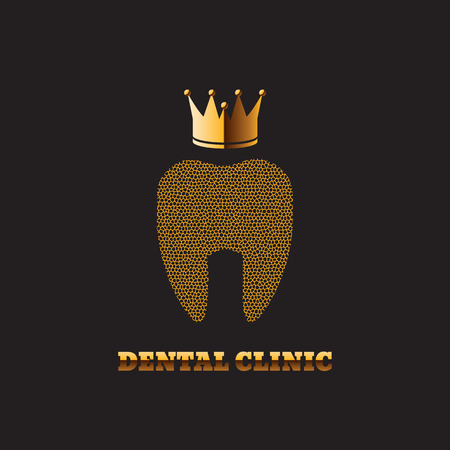 Gold Tooth with a Crown dark Background Stomatology Clinic Icon Logo Medical healthcare Symbol eps 10 vectorのイラスト素材