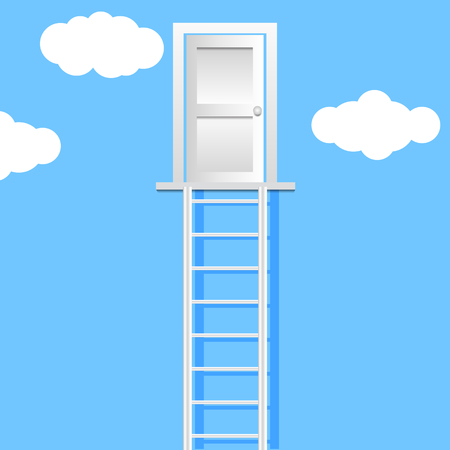 Ladder leading to  door on a clouds vector illustration eps 10のイラスト素材