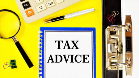 Tax advice-text inscription on the entrepreneur's letterhead. protects the interests of the taxpayer by reducing its financial costs of mandatory payments.の写真素材