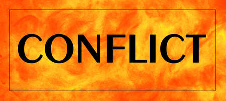 Conflict-Text label in the banner placard. A way to resolve contradictions in interests, goals, and...