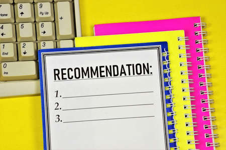 Recommendation - a text label in the planning Notepad. Answers to frequently asked questions about a popular topic.の写真素材