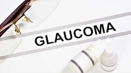 Glaucoma. Text label to indicate the state of health. The diagnosis was made by an ophthalmologist. Medical treatment.の写真素材