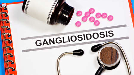 Gangliosidosis.Text label to indicate the state of health. The diagnosis was made by a doctor. Treatment with pills.の写真素材