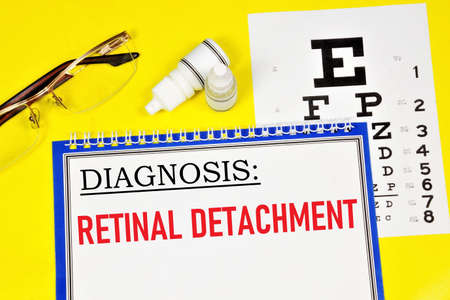Retinal detachment. Text label to indicate the state of health. The diagnosis was made by an ophthalmologist. Medication treatment.の写真素材
