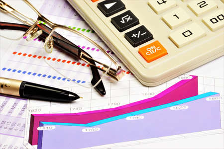 Financial calculator. Stock chart of investment statistics. Market analysis, accounting indicator of...
