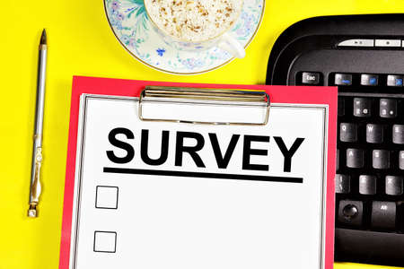 Survey. Text inscription in the form of the questionnaire. Research for making responsible decisions.の写真素材