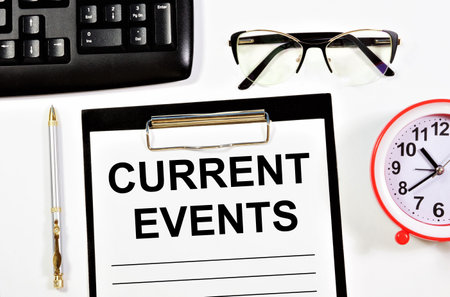Current events. A text label in the planning folder. News information in culture, business, and education.の写真素材