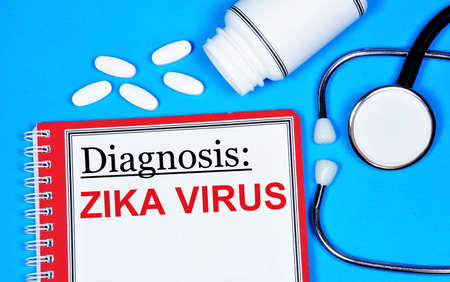 Zika virus. Text label of the diagnosis on the form. Preventive vaccination, treatment with procedures and medications.の写真素材