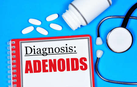 Adenoids. The text label of the medical diagnosis. Treatment with medications and procedures.の写真素材