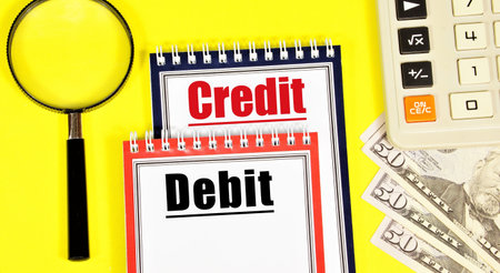 Debit and credit. The text label in the working document. Standard accounting methods.の写真素材