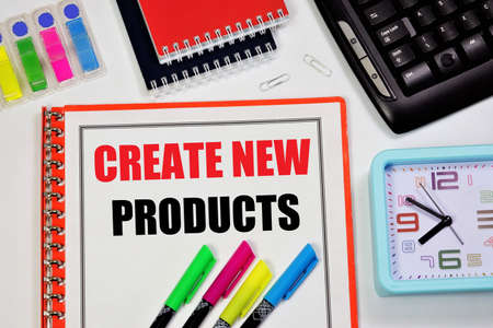 Create new products. An inscription in the goal planning notebook. The creative process of inventing a successful concept and a strategy for its promotion.の写真素材