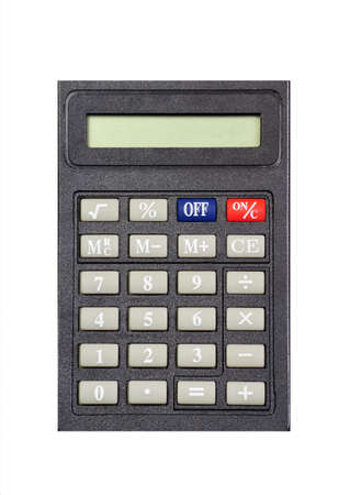Calculator with buttons, applicable for mathematical calculations. An isolated object on a white...