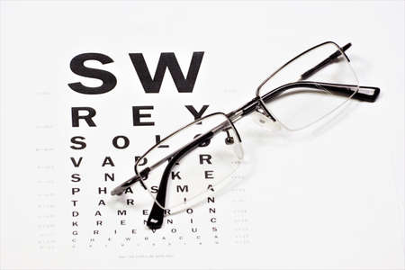 Glasses with diopters for vision correction on the vision check diagram.
