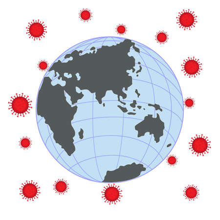 disease, flu, virus, epidemic, medicine, infection, pandemic, earth globe, map, planet, vector illustrationのイラスト素材