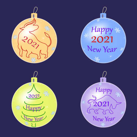 Decoration Christmas tree toy on a dark blue background, vector illustrationのイラスト素材
