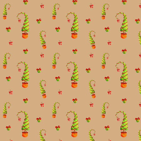 Christmas pattern elegant green Christmas tree in a pot