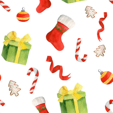 Seamless Christmas pattern gift Lollipop, Christmas sock.